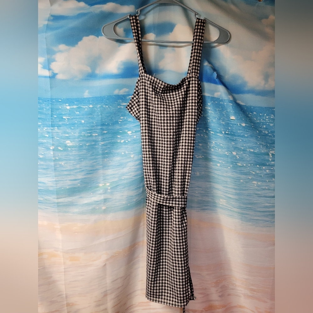 Just Polly Size Medium Black‎ Gingham Pattern Overall Dress
